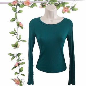 Jade Green Ribbed Long Sleeve Top Size Small